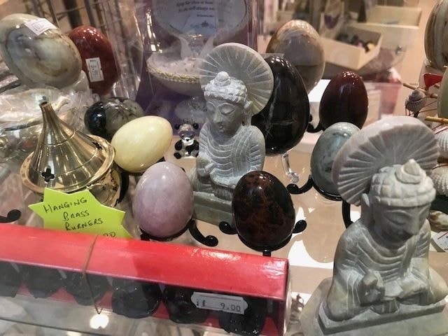 Eclectic decorative items retail shelf